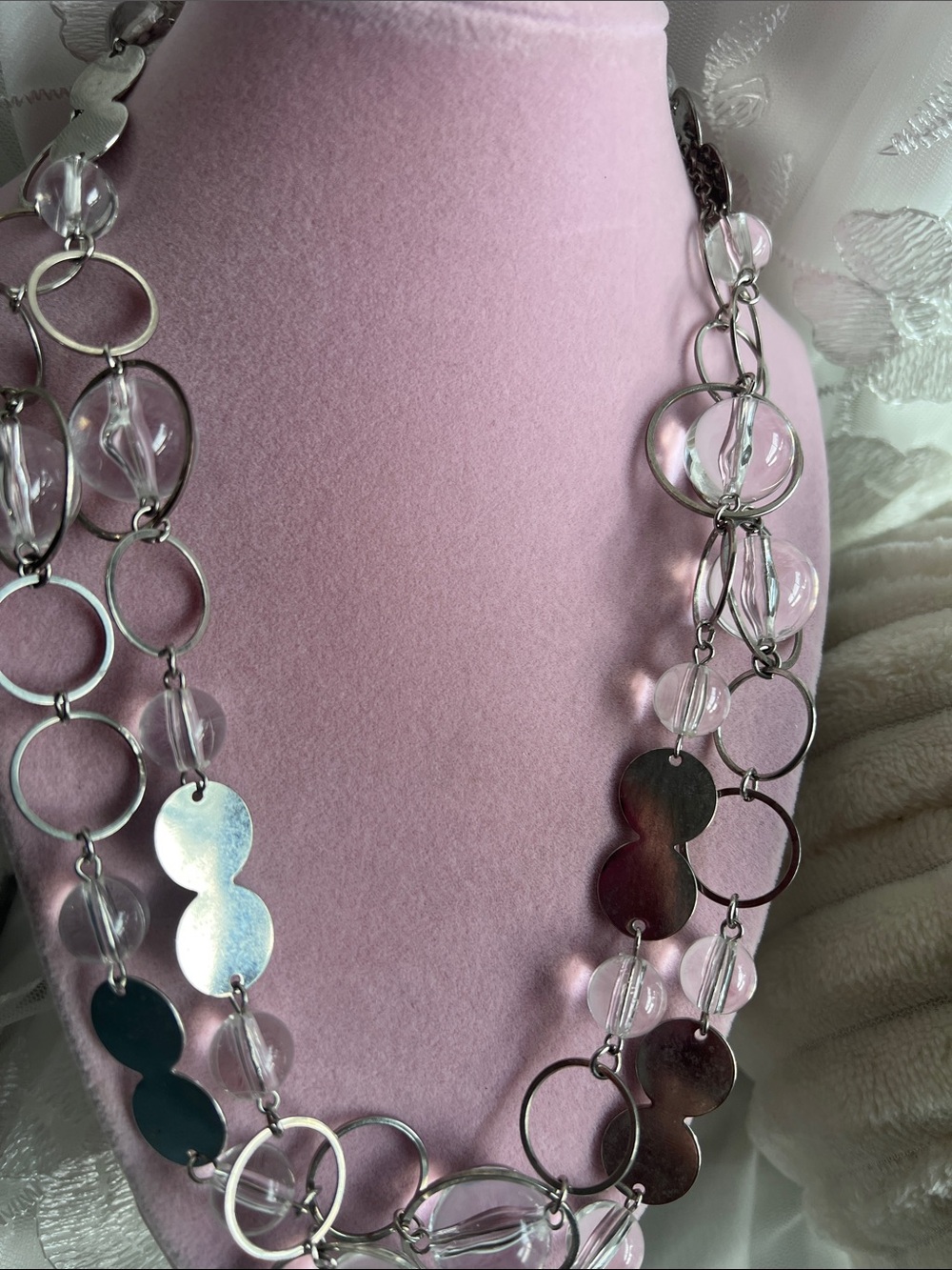 Silver & Clear Circle-Link Statement Necklace - Unbranded